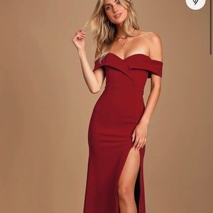 LULU Song of Love Wine Red Off-the-Shoulder Maxi Dress